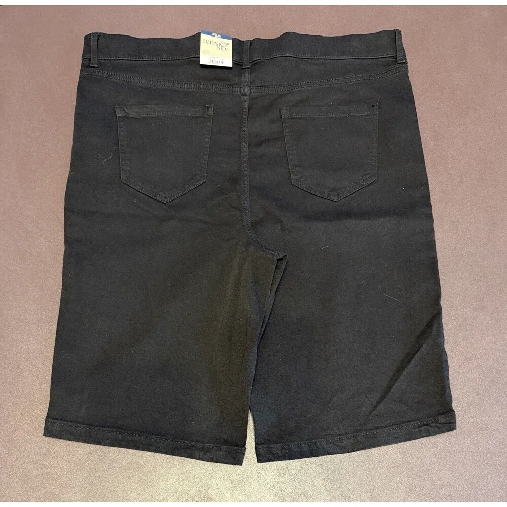 Terra & Sky Shorts Womens 1X (16-18) 11.5” Long Black Denim Shorts Stretch NWT